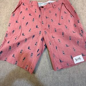 Rock Atoll Mens Red Hula Girl Pinup Print Shorts Size 33 Retro Tiki Beachwear